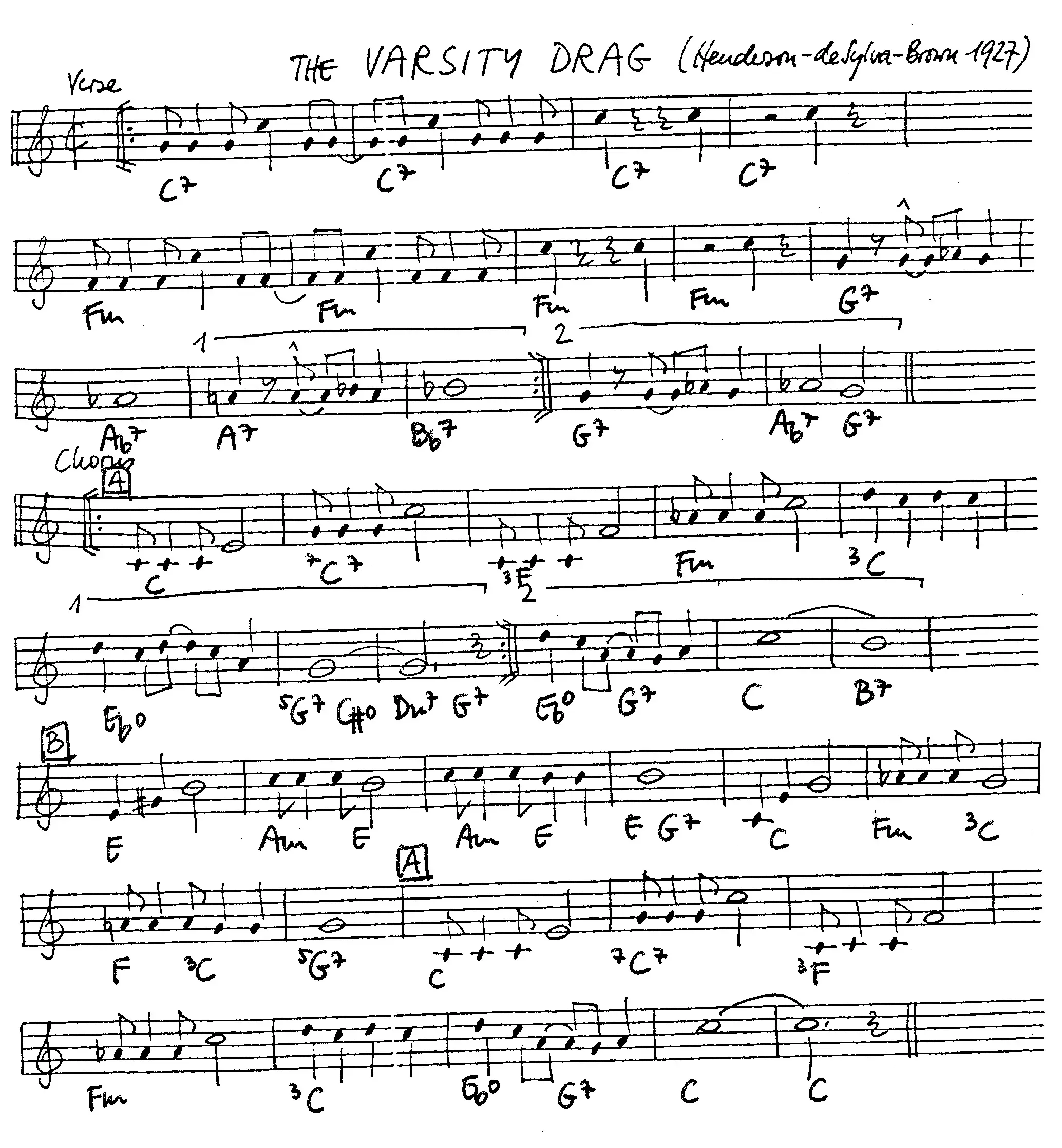 the varsity drag free jazz leadsheet - Courtesy of the Jungle Jazz Band